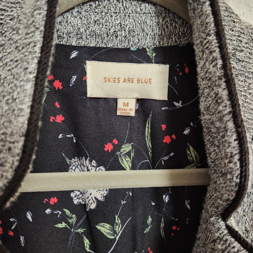 Skies Are Blue Alanna Textured Knit Blazer Heather Grey Black Floral Lining Medi - Picture 2 of 11